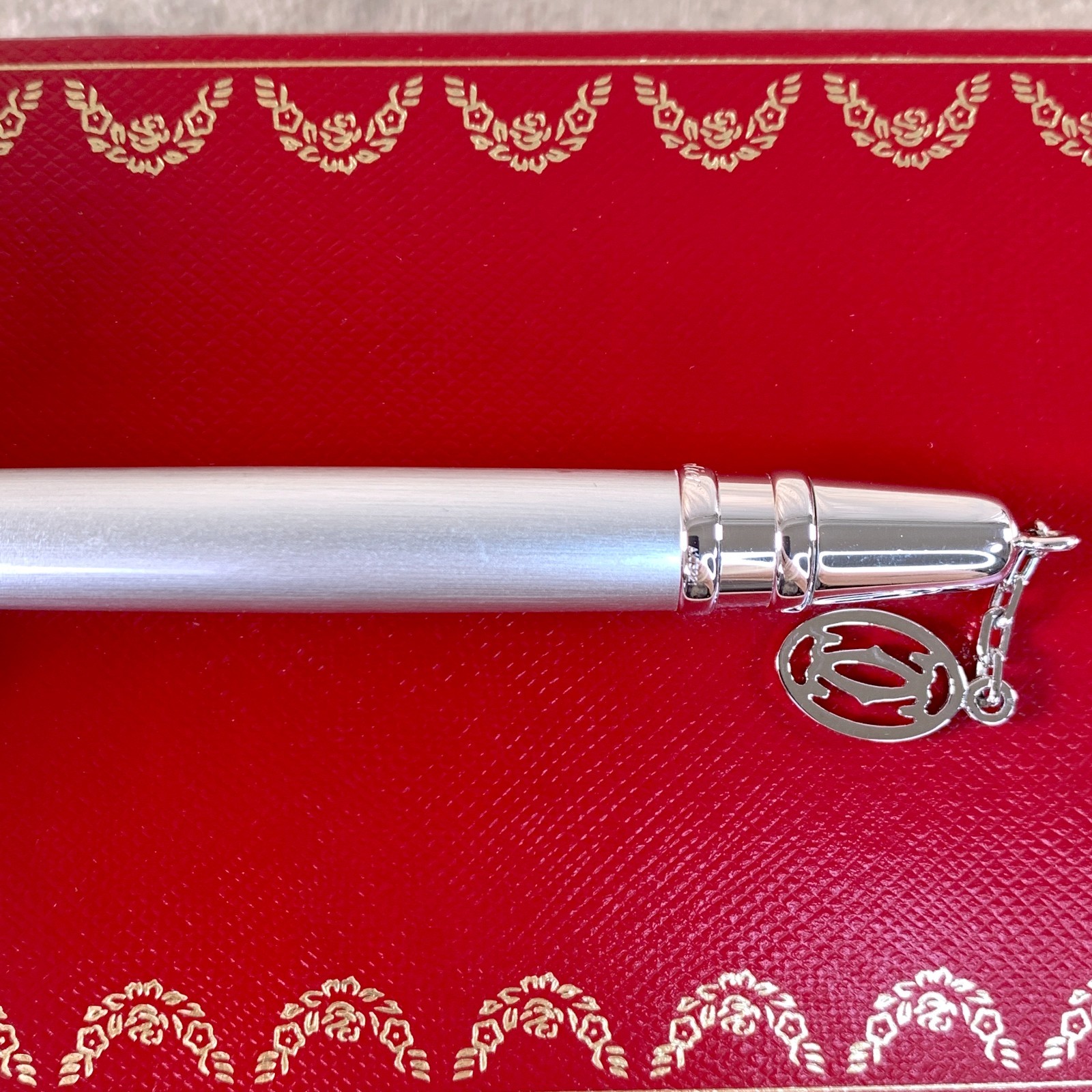 Cartier Mini Ballpoint Pen Charm Silver Lacquer Palladium Finish w/Case & Papers