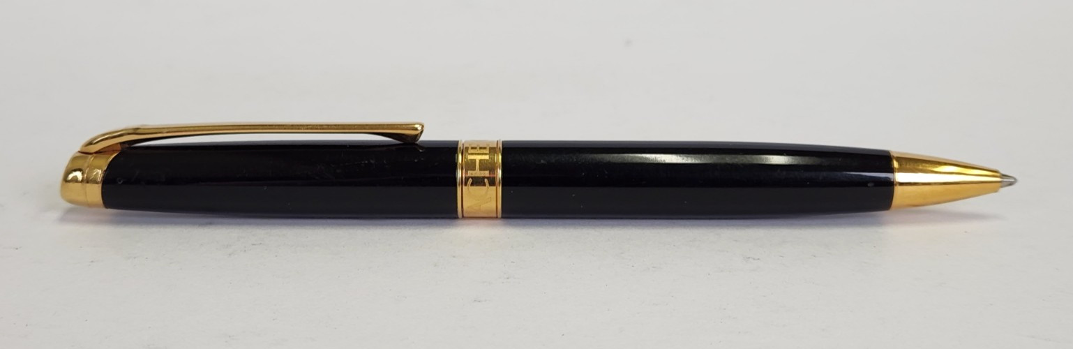 Caran d’Ache Leman Ballpoint Pen Gold-Plated Trim Ebony Black Twist Blue Ink