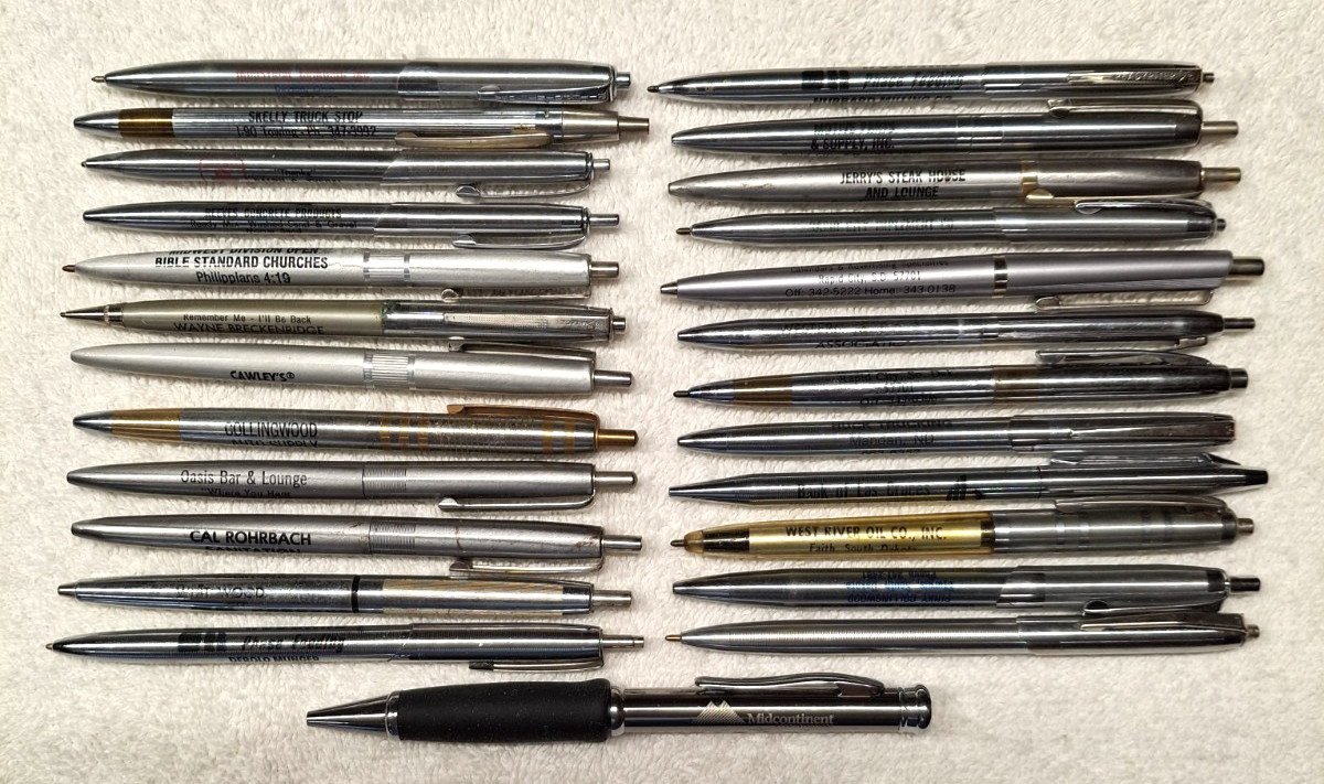 Vintage Chrome / Silver Tone Advertising Ballpoint Pens Lot Of 25