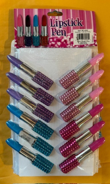 24 Pcs Mini Lipstick Pens w/Bling Rhinestones Novelty Pens NEW SEALED Ships FREE