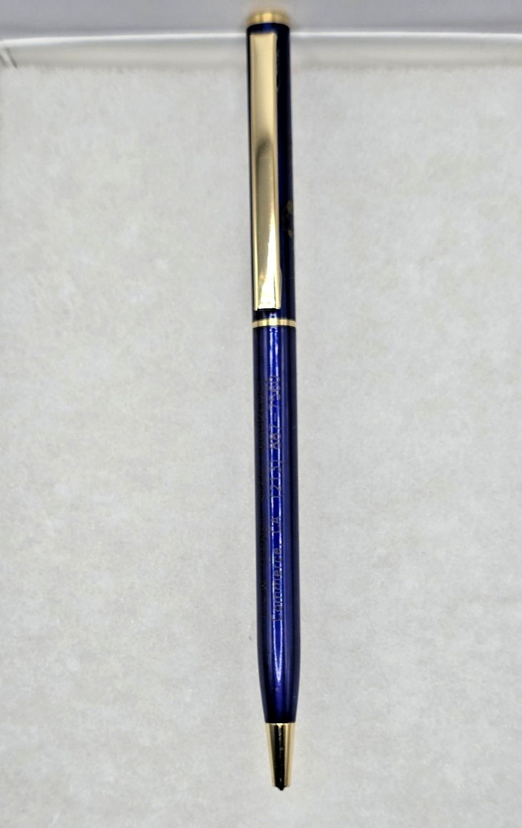 Vintage Alder CSW Const Steel Workers CA Advertising Pen Blue Gold Globe Logo