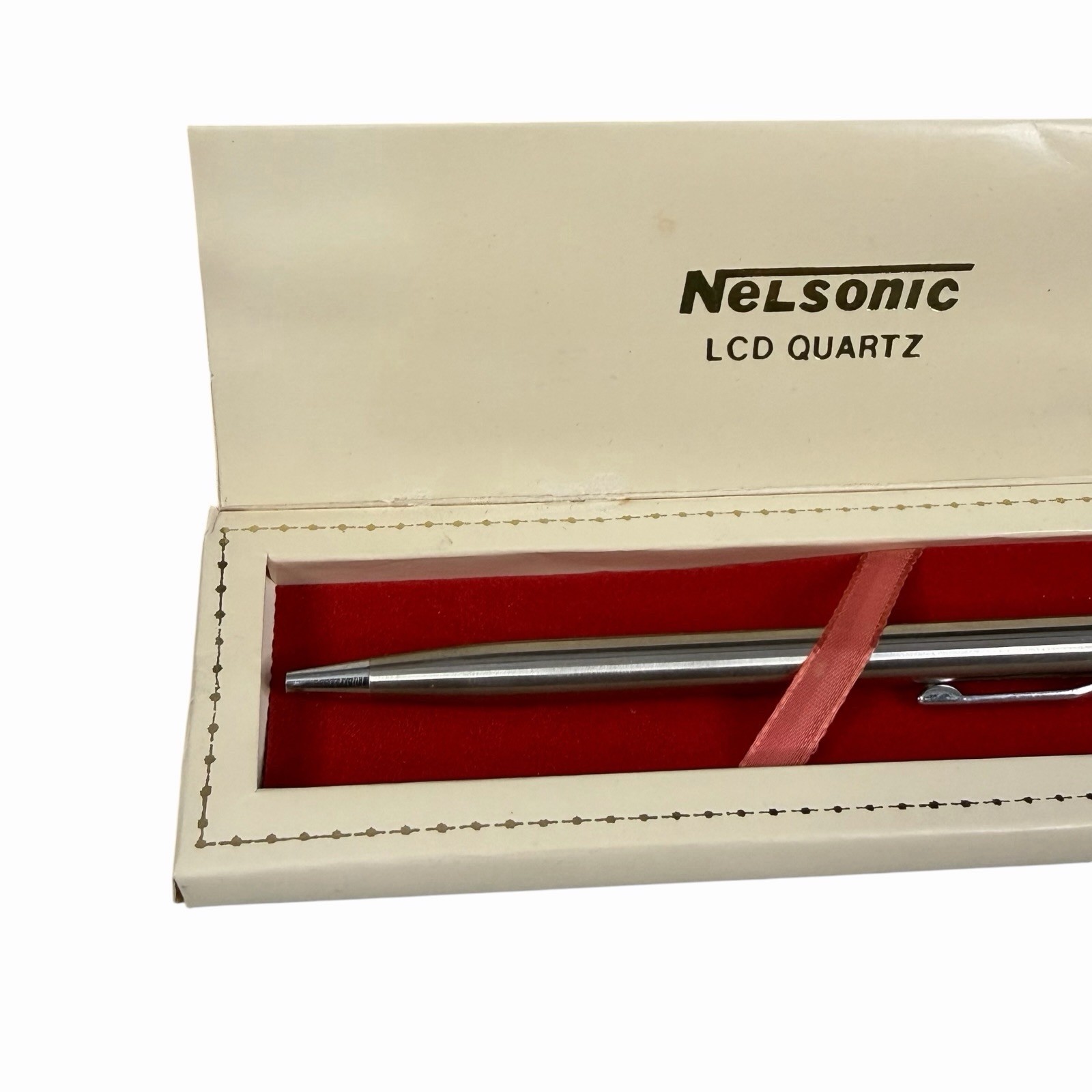 Vintage Nelsonic LCD Quartz Time Pen Digital Clock Pen Hong Kong w/ Box Untested