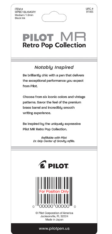 New Pilot MR Retro Pop Collection Premium Ballpoint Pen Medium Point 1.0 mm Gray