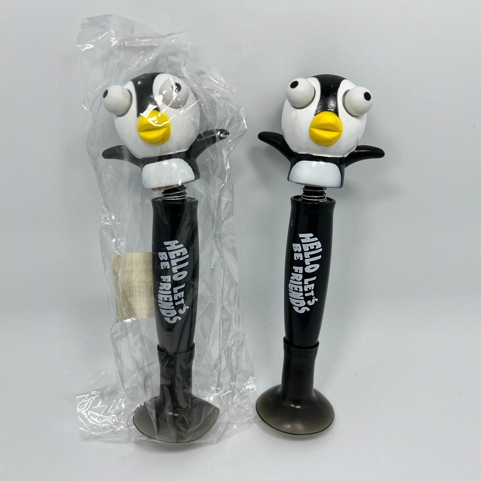 2 PCs Cute Pop-eyed Penguin Ballpoint pen with Rubber Suction Base & Swing Head