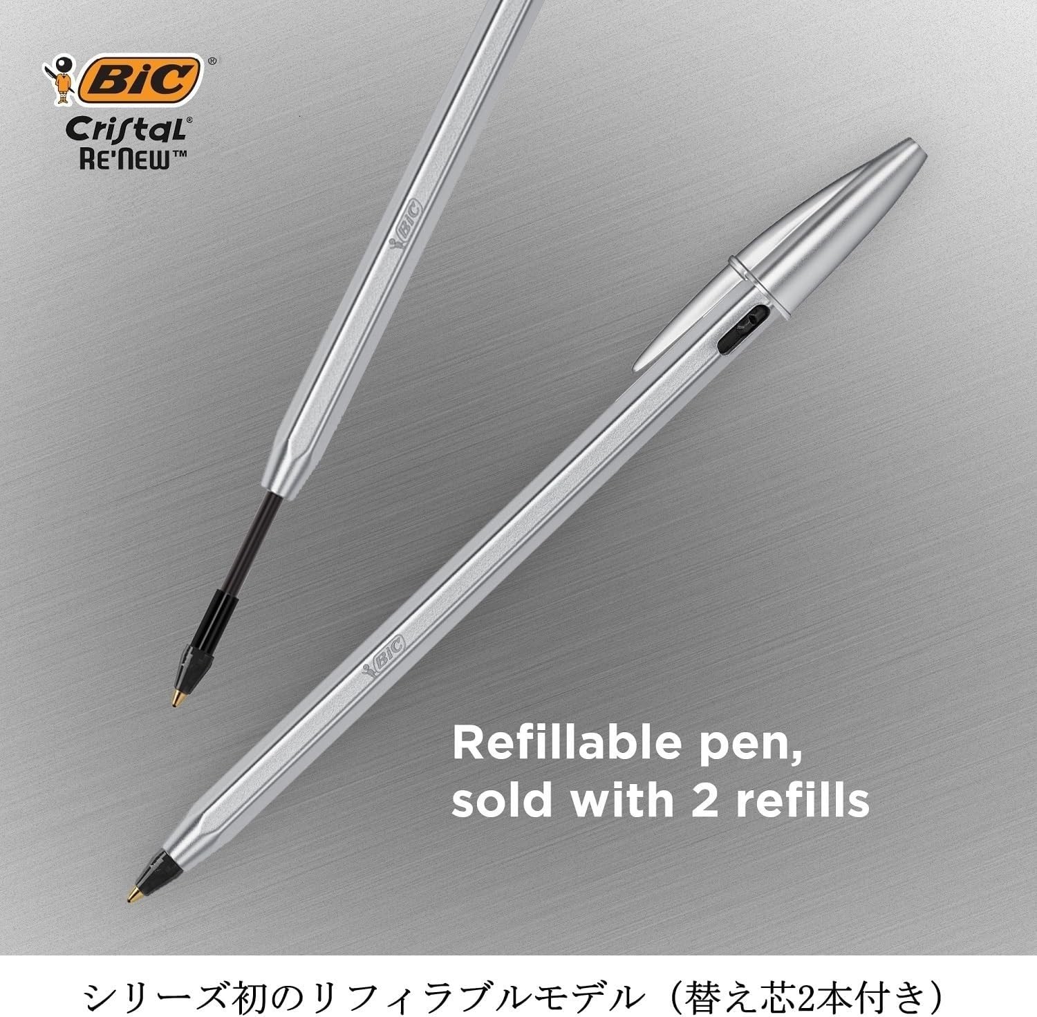BIC Cristal Re’new Ballpoint Pen CRBLK-3P 1.0mm with 2 Refills 【DT from Japan】