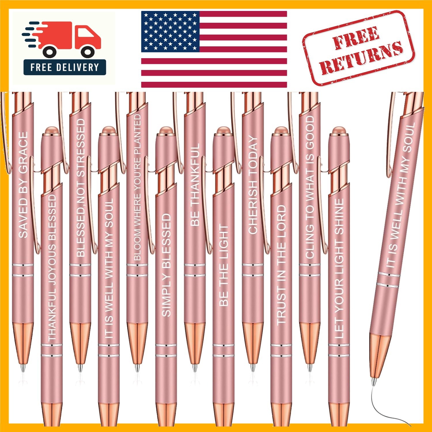 Ergonomic Inspirational Pens – 12 Pcs Black Ink Ballpoint Set with Stylus