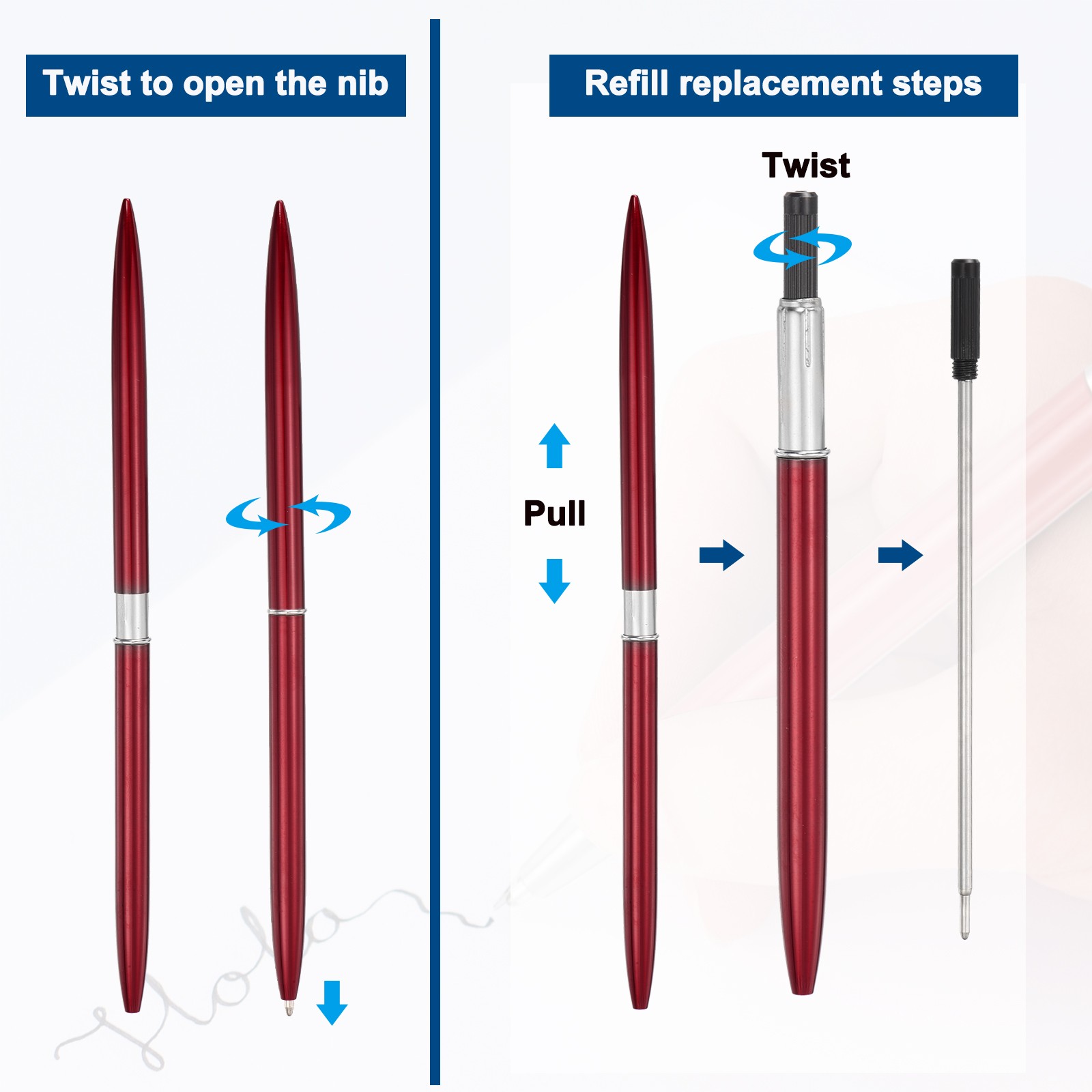 12 x Slim Metal Ballpoint Pen Black Ink 1mm Medium Point Pen, Wine Red