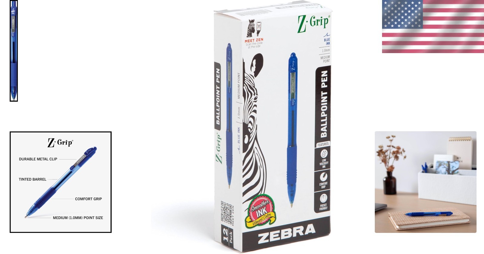 12-Pack Z-Grip Ballpoint Pens – Ergonomic Grip & Smooth Blue Ink for Journaling
