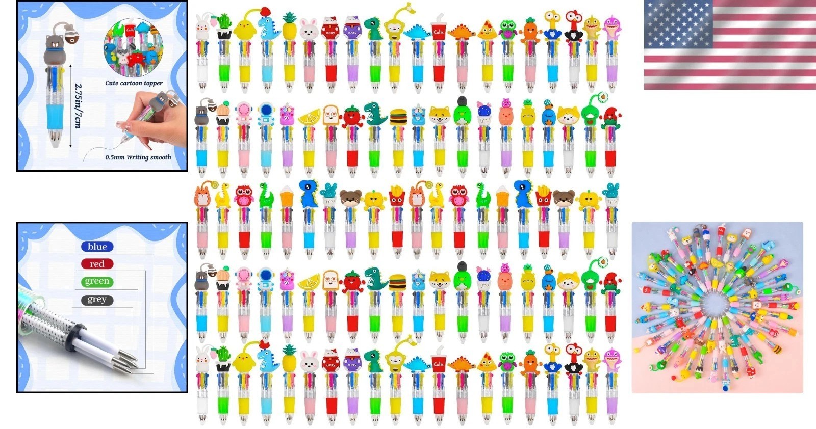 Fun Cartoon Mini Pens Bulk – 100pcs Multicolor Ballpoint Set