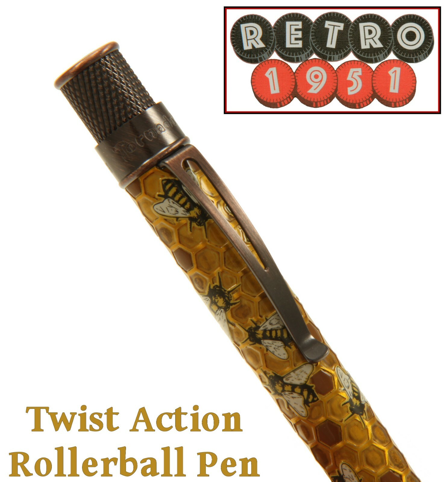 Retro 51 #VBP-1839 / «BUZZ» Acid Etched Honey Bees Tornado Ballpoint Pen
