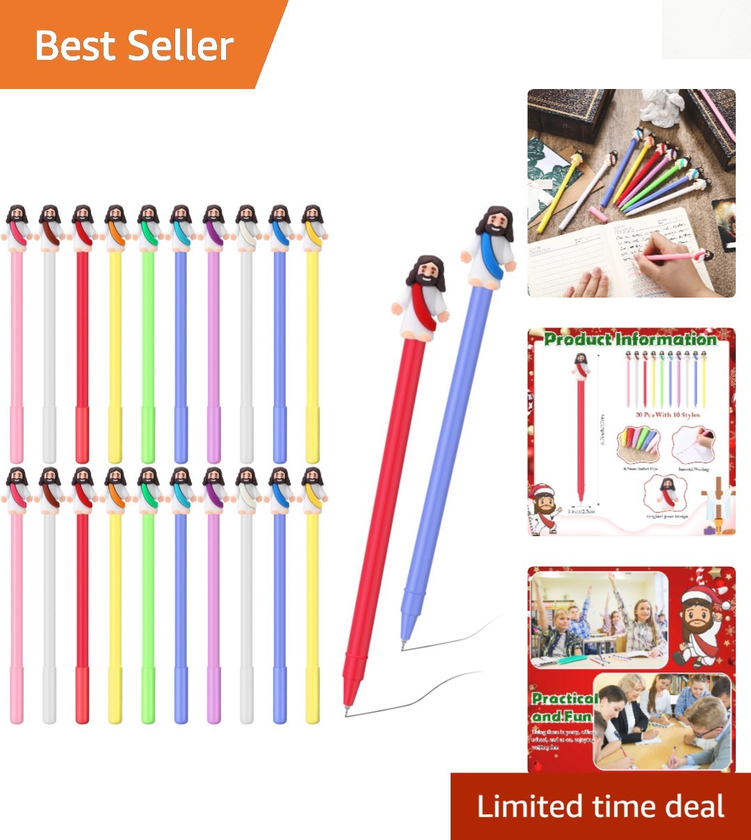 20 Pcs Jesus Christian Pen Mini Jesus Ballpoint Black Ink Pens for Christmas Rel