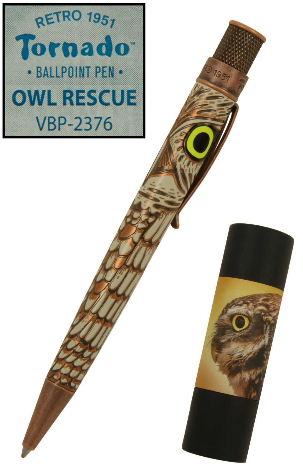 Owl Rescue / Acid Etched Twist Action Ballpoint Pen #VBP-2376 By Retro 51