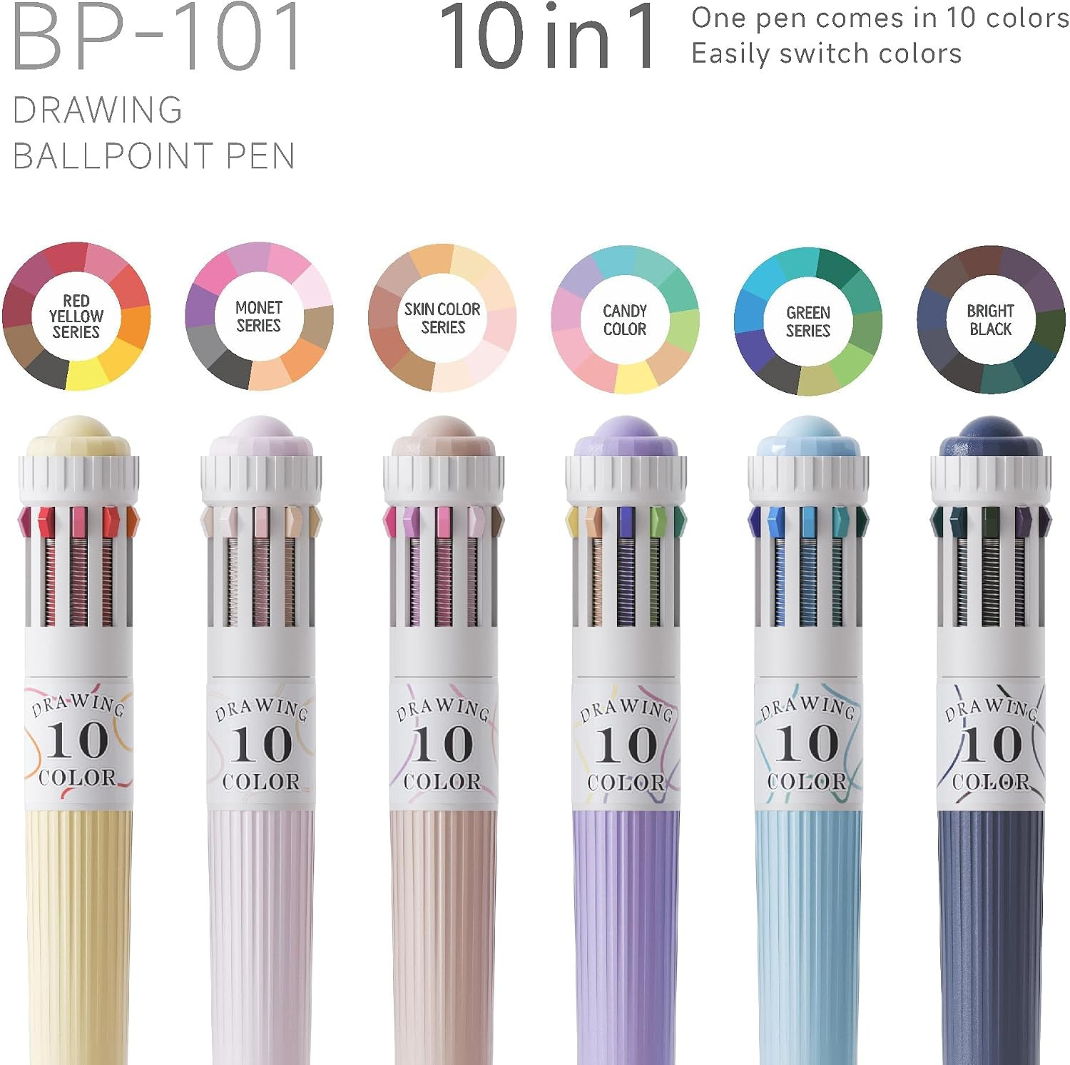 60 Colors Multicolor Pen 6PCS 10-in-1 Multicolor Ballpoint Pen Set 0.8mm Tip R