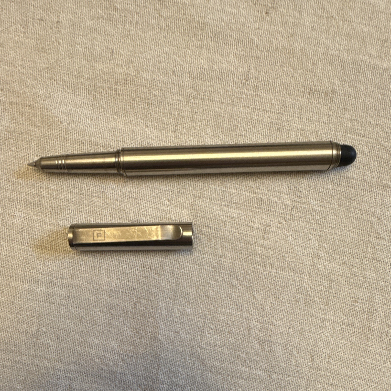 Solid Titanium Solid Titanium Ballpoint Pen with Stylus, Blue Ink, Titanium