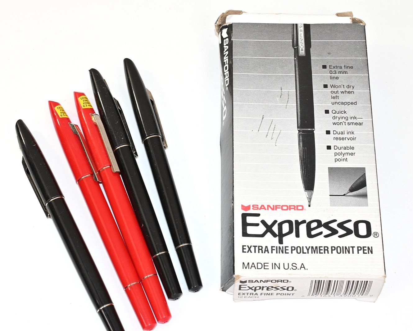 Lot 5 Vintage Sanford Expresso 0.3mm Extra Fine Pens Red Black w/ Box