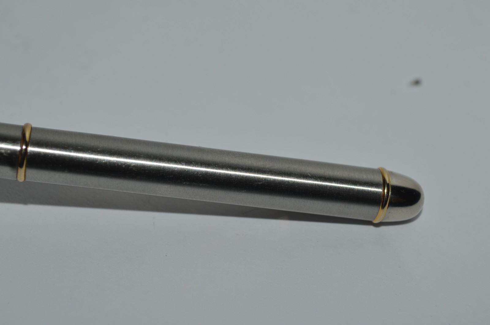 SCULLY SINCE 1906 Ball Pen Slim Brushed Stainless Steel Gold Trim Twist Action