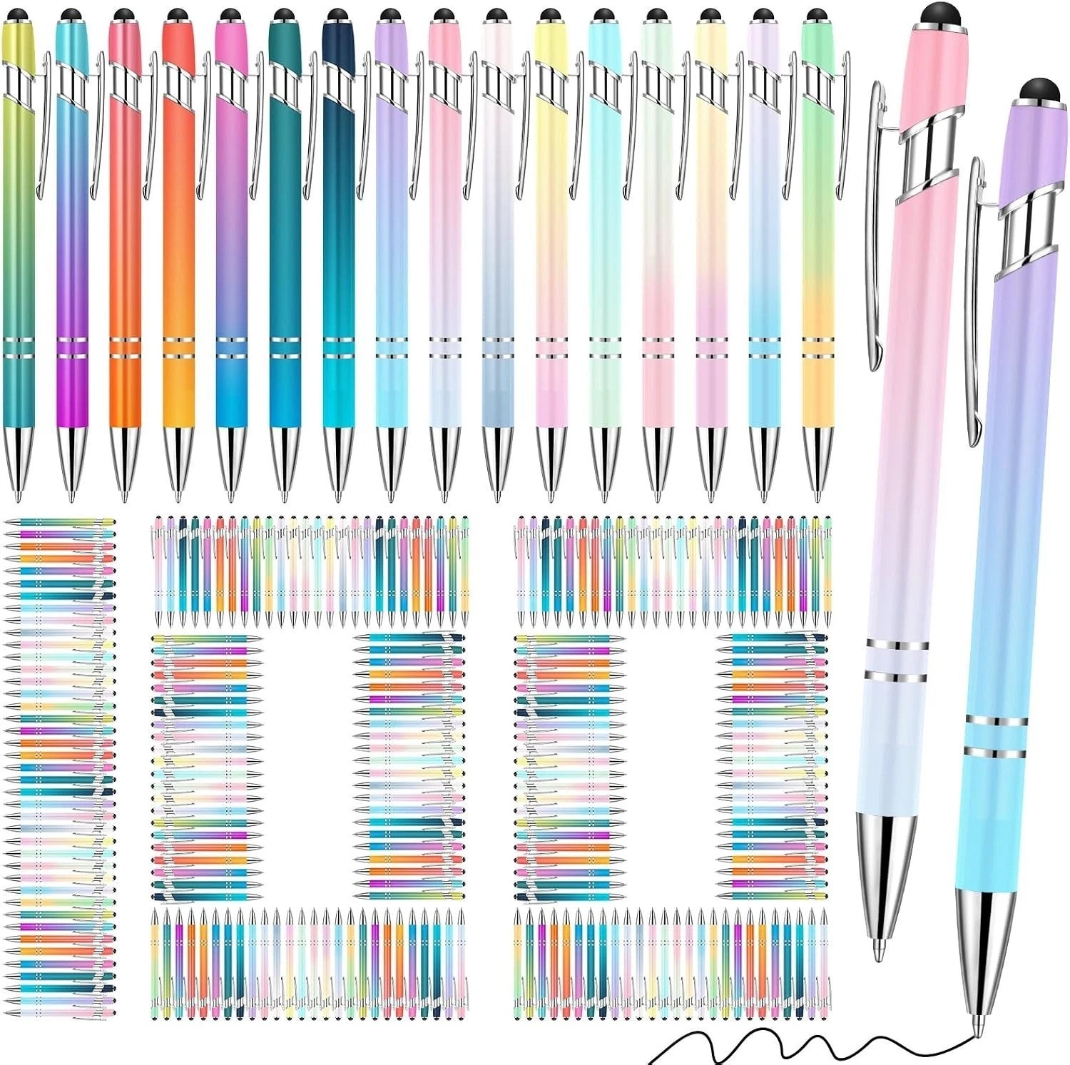 Bulk 100 Metal Stylus Pens Click Action Black Ink 1.0mm