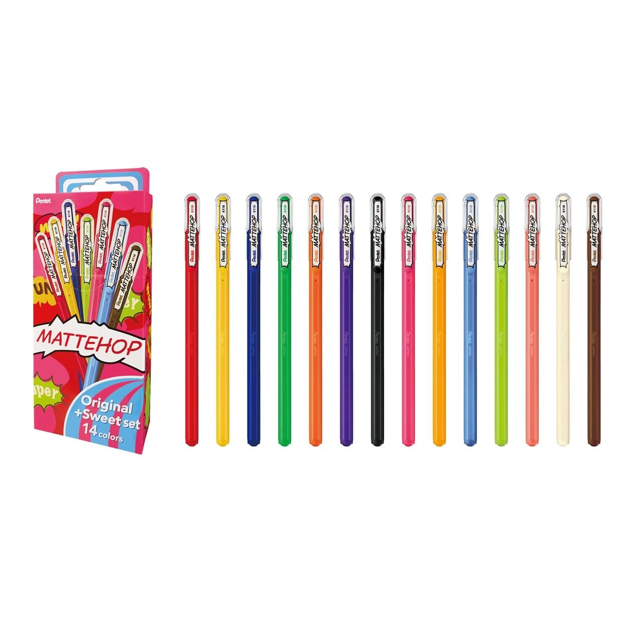 14 Count Matte Color Ballpoint Pen Set for Writing and Illustration 14 Colors