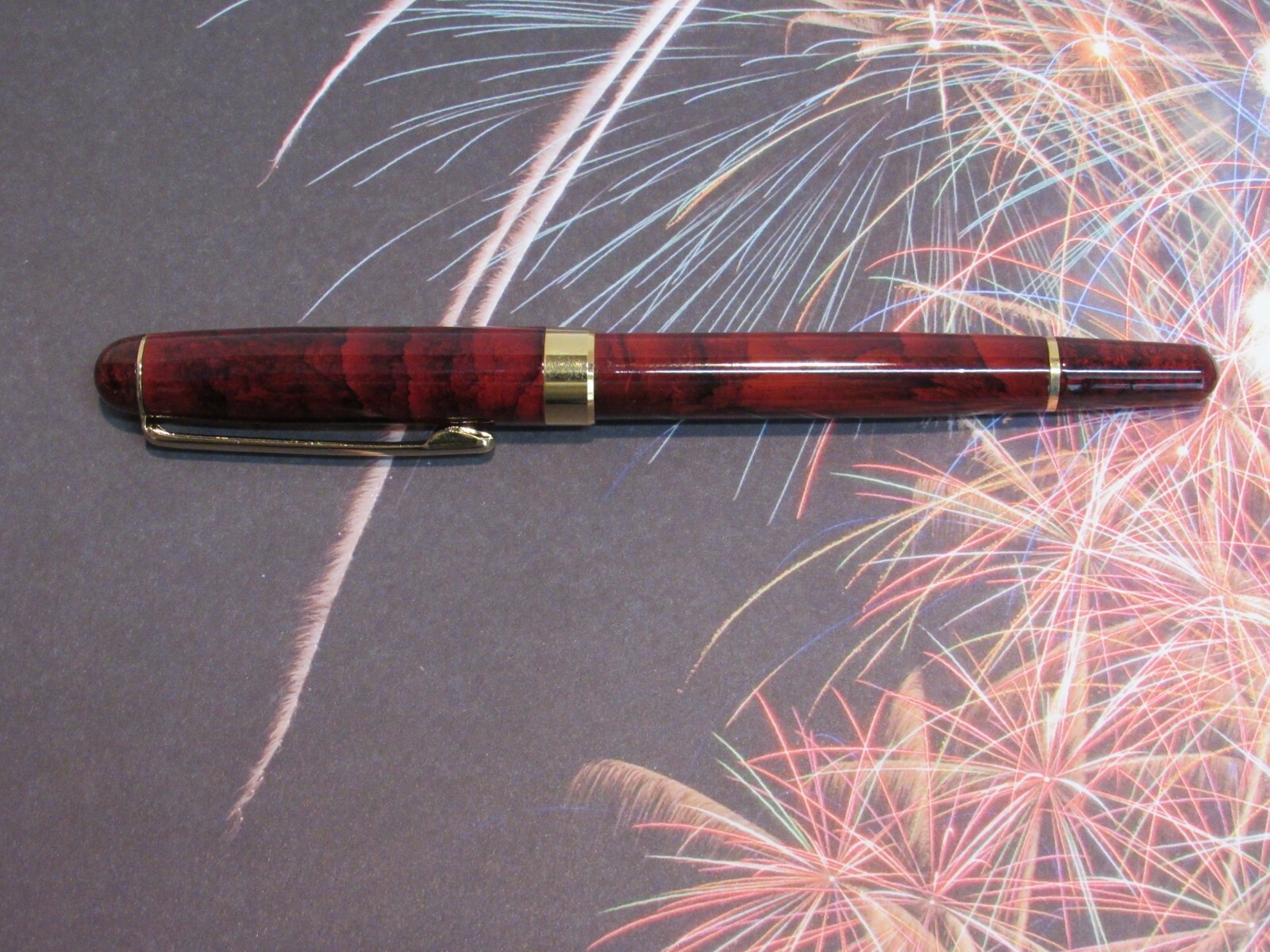 LOT OF 5 TERZETTI PISA MARBLED RED Metal /GT Trim Rollerball Pen+velvet pouch