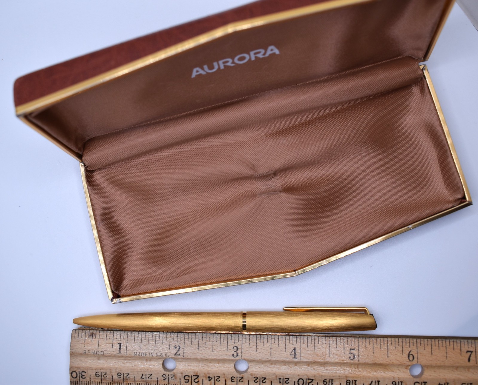 Vintage Aurora Italy Ballpoint Push Mechanism Gold Plated Pen in Box