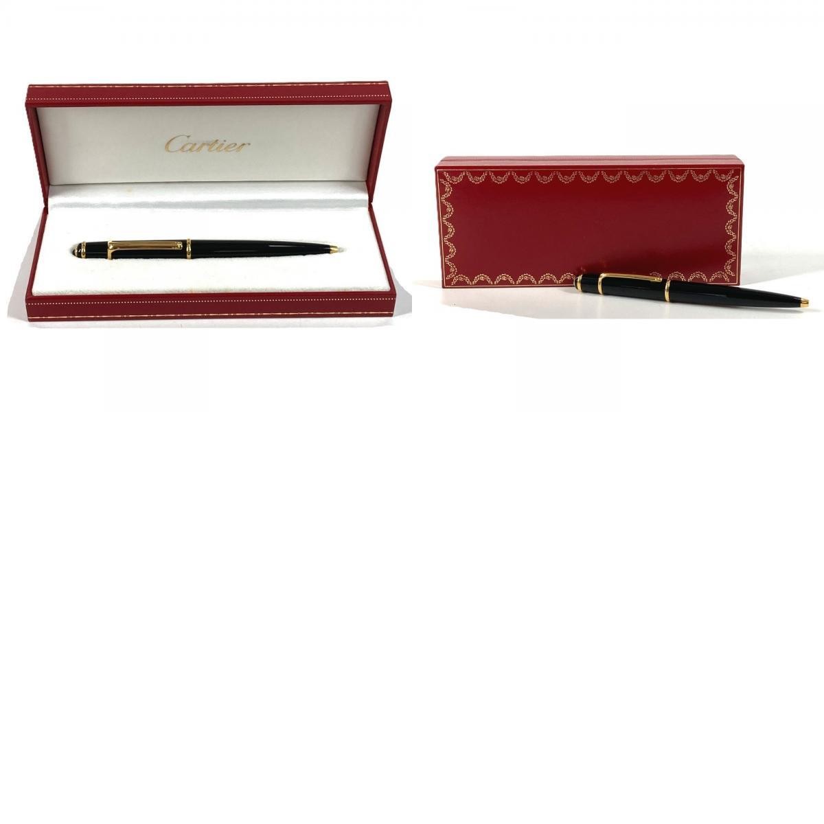Cartier Diabolo Ballpoint Pen Black Resin Gold Writing Instrument w/ Box Unisex