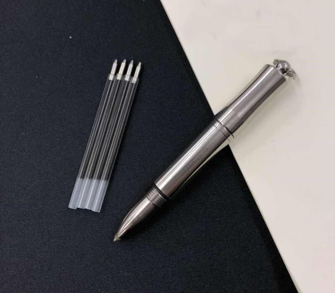 Titanium Pocket EDC Ballpoint Pen Signature Write Pen with Key Ring 5 Refills