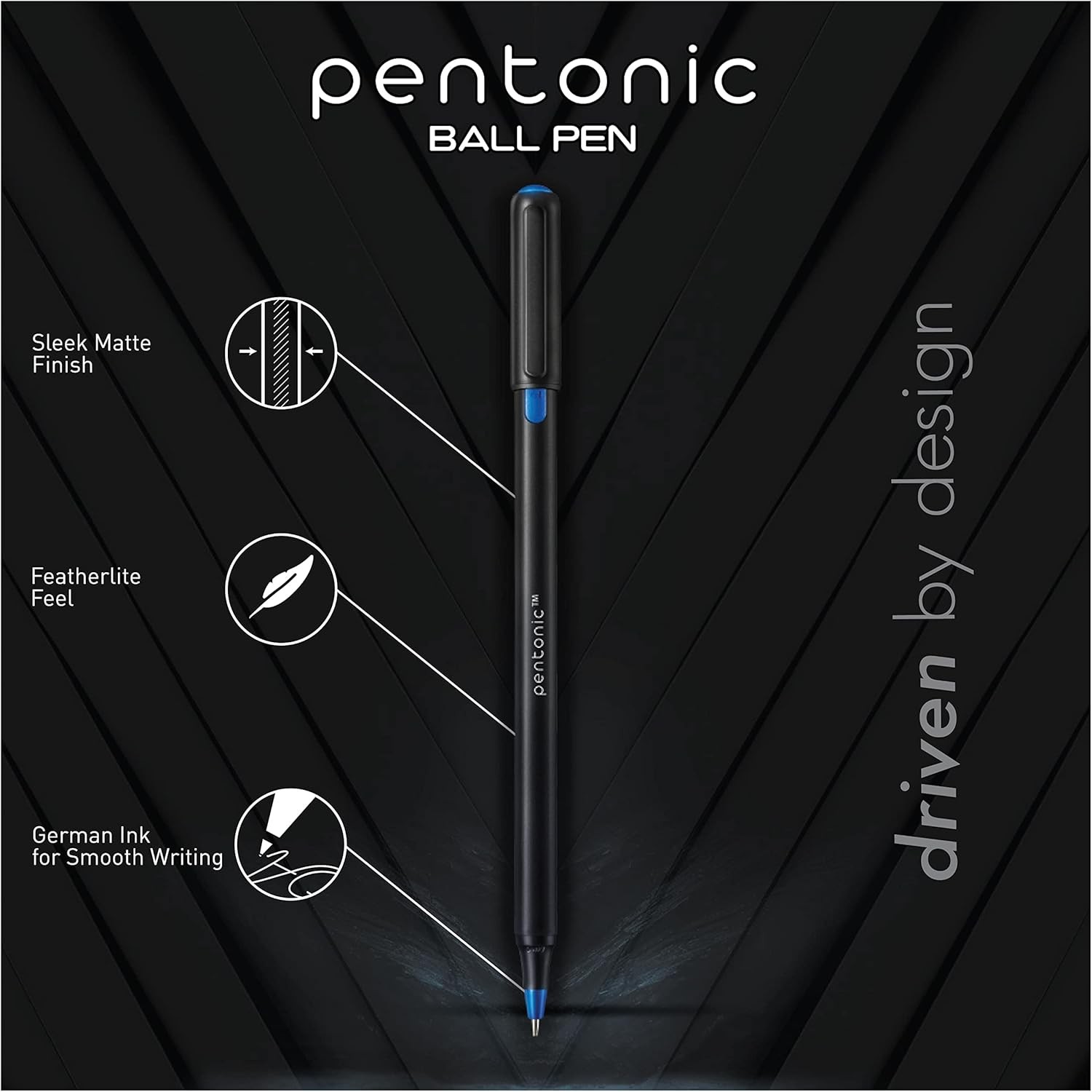Pentonic Ballpoint Pens in Pen Organizer, Bulk 50 Count, Black Ink, 1.0 Mm Mediu