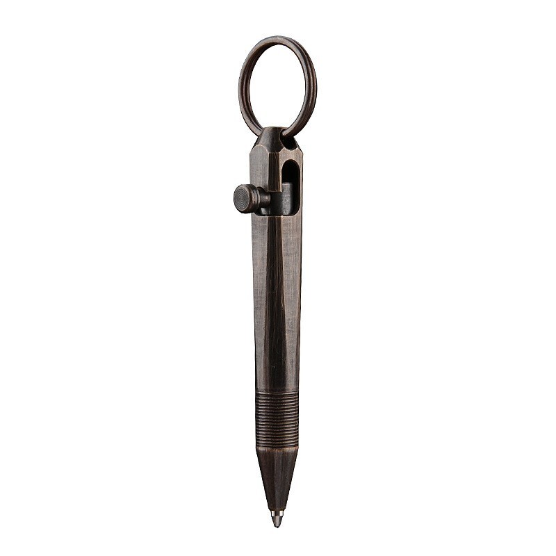 Mini Pocket Keychain Brass Bolt Action Ball Pen Outdoor EDC Tool Gift