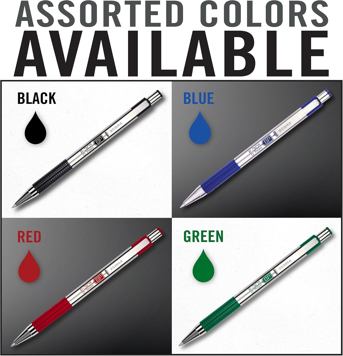 F-301 Ballpoint Black, Blue, Red and Green Ink, Fine Point 0.7mm Pen, Easy-Gl…