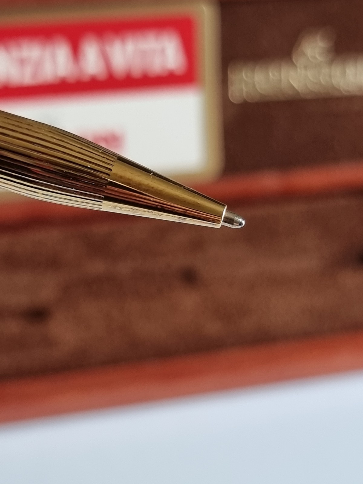 Ronson Gold Plated Ballpoint Pen with Wooden Case – Vintage, with Warranty