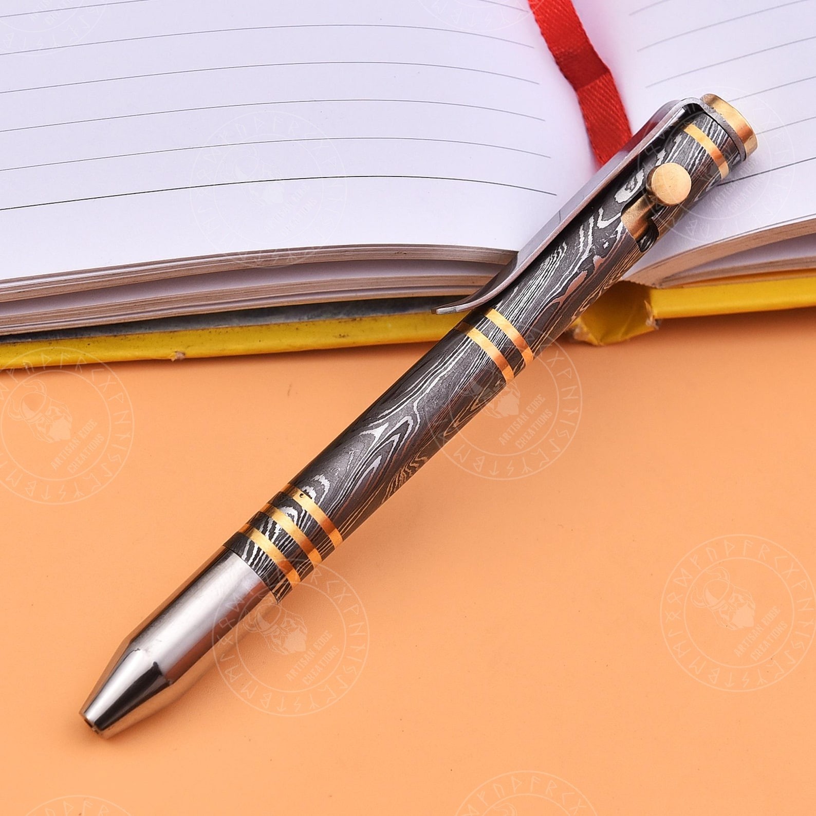 Luxury Handmade Damascus Steel ballpoint pen, Damascus Pen With Wooden Box