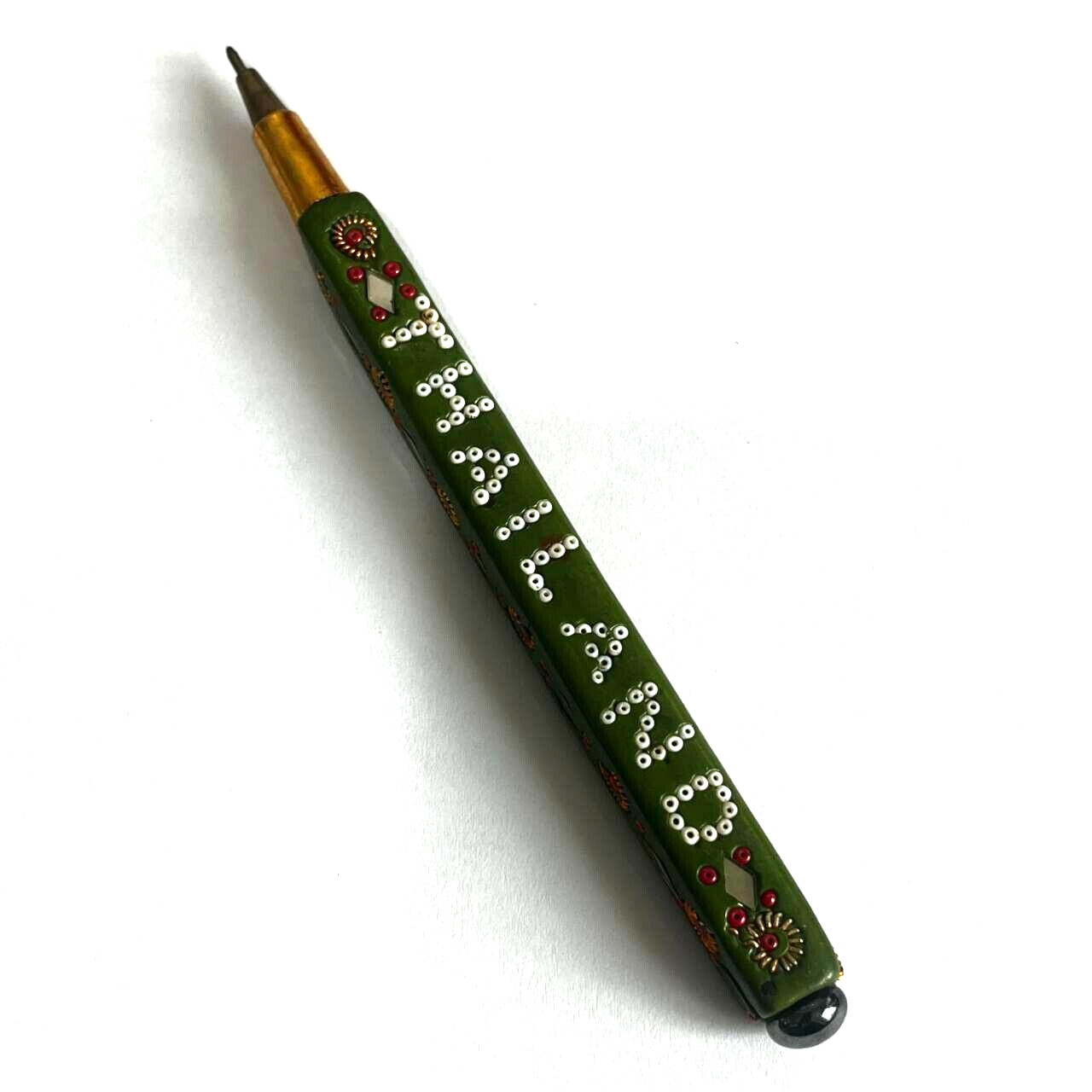 Vintage Rare Bangkok Handmade Beaded and Diamond cut mirrored Ballpoint Pen
