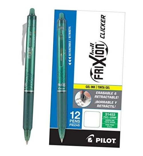 , FriXion Clicker Erasable Gel Pens, Fine Point Pens 0.7 mm, Pack of 12, Green