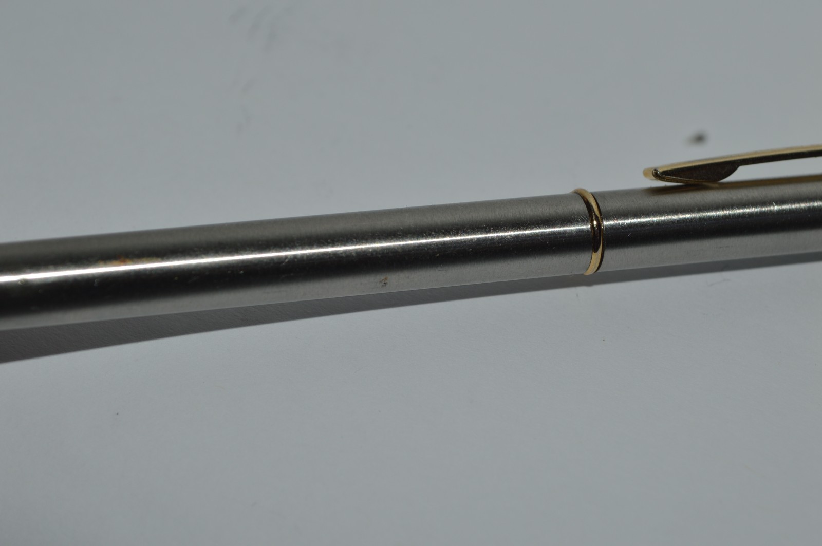 SCULLY SINCE 1906 Ball Pen Slim Brushed Stainless Steel Gold Trim Twist Action