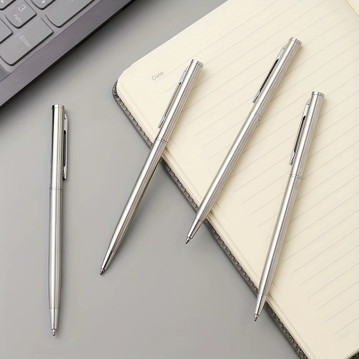 Set of 20 Elegant Silver Stainless Steel Ballpoint Pens – Durable, Medium Nib, T