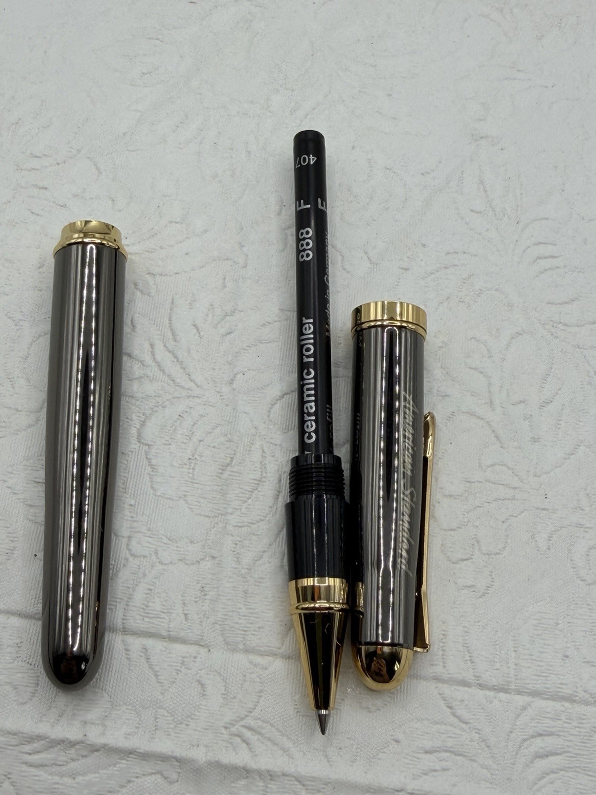 Bettoni Pen American Standard Roller Ball Gun Metal Gold Tone & Box