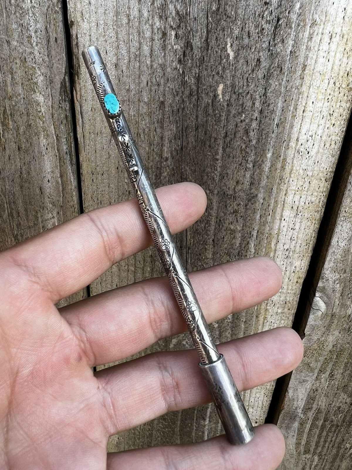 Vtg Navajo Sterling Silver Natural Turquoise Stamped Arrow Ballpoint Pen