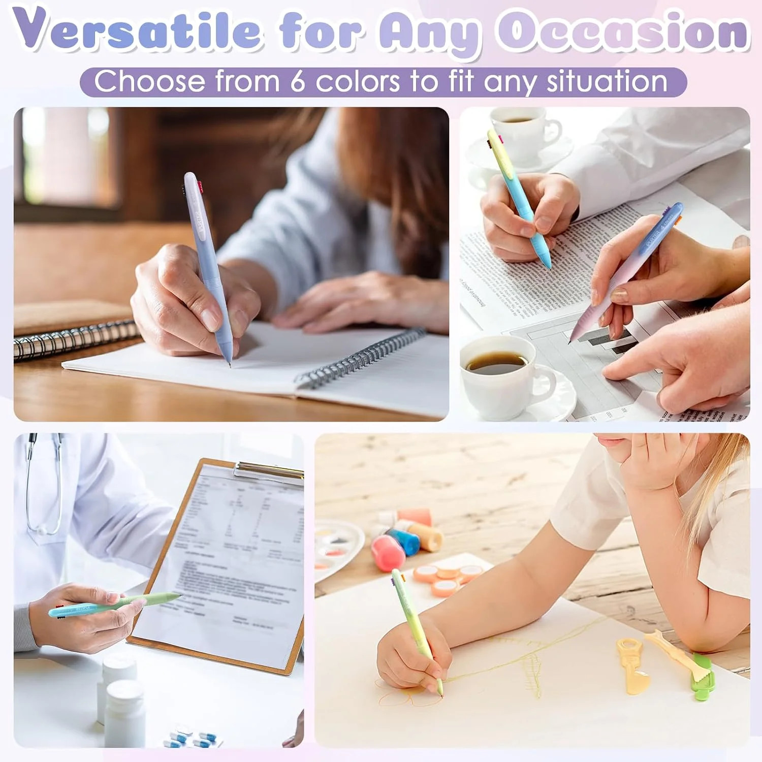 6 Pack 4-in-1 Multicolor Ballpoint Pens, Retractable Colored Pens 0.7mm Fine Poi