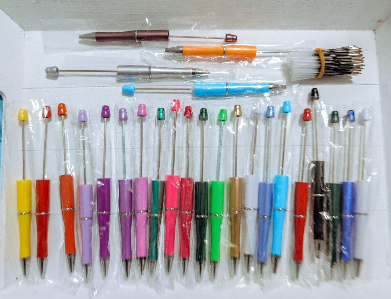 25pc DIY Beadable Pen Kit Blank Ballpoint Pens Bulk 20 Colors Craft Supplies