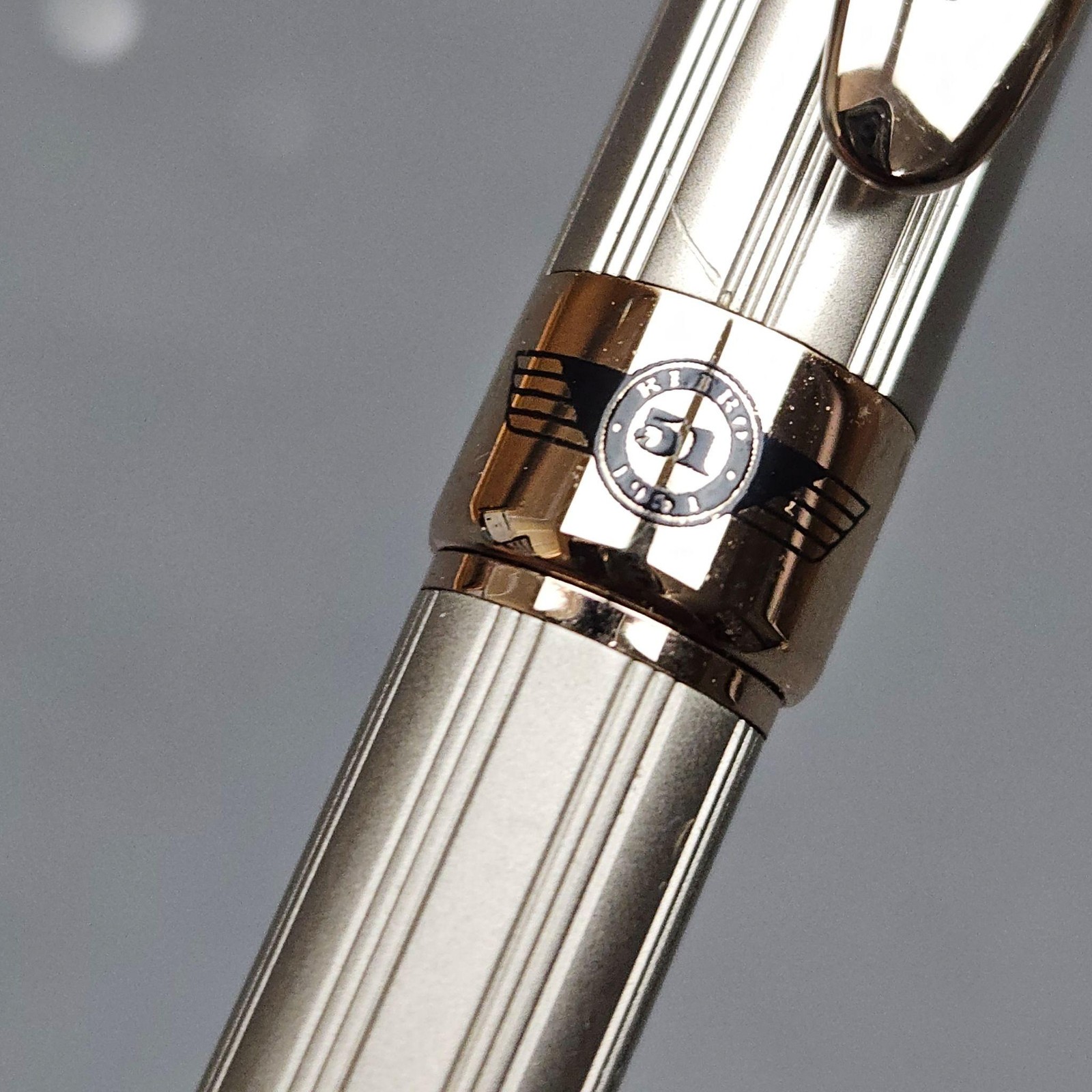 Retro 51 Metal 200 Series Ballpoint Pen Nickle Gold Trim Wood Case Vintage