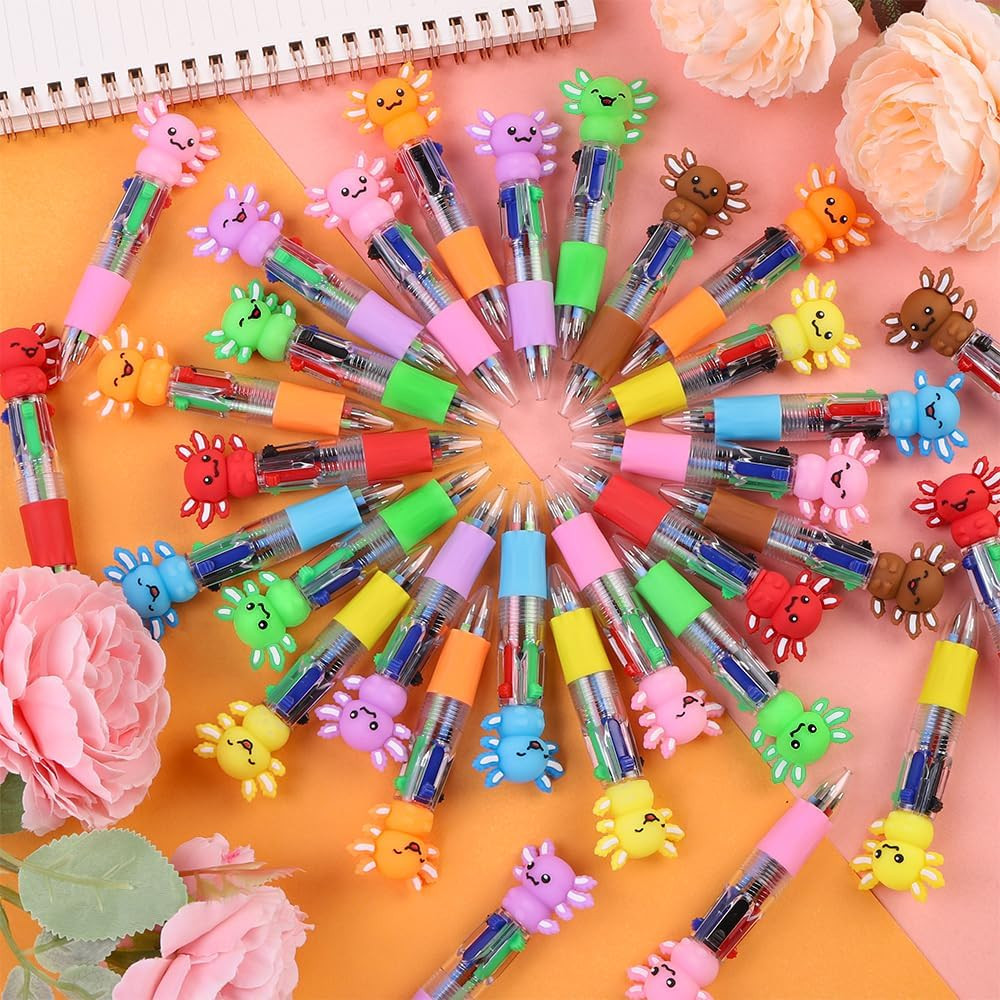 36Pcs Fun Party Favor Pens Axolotl Mini Multicolor Pens in One 4-In-1 Bulk Kawai
