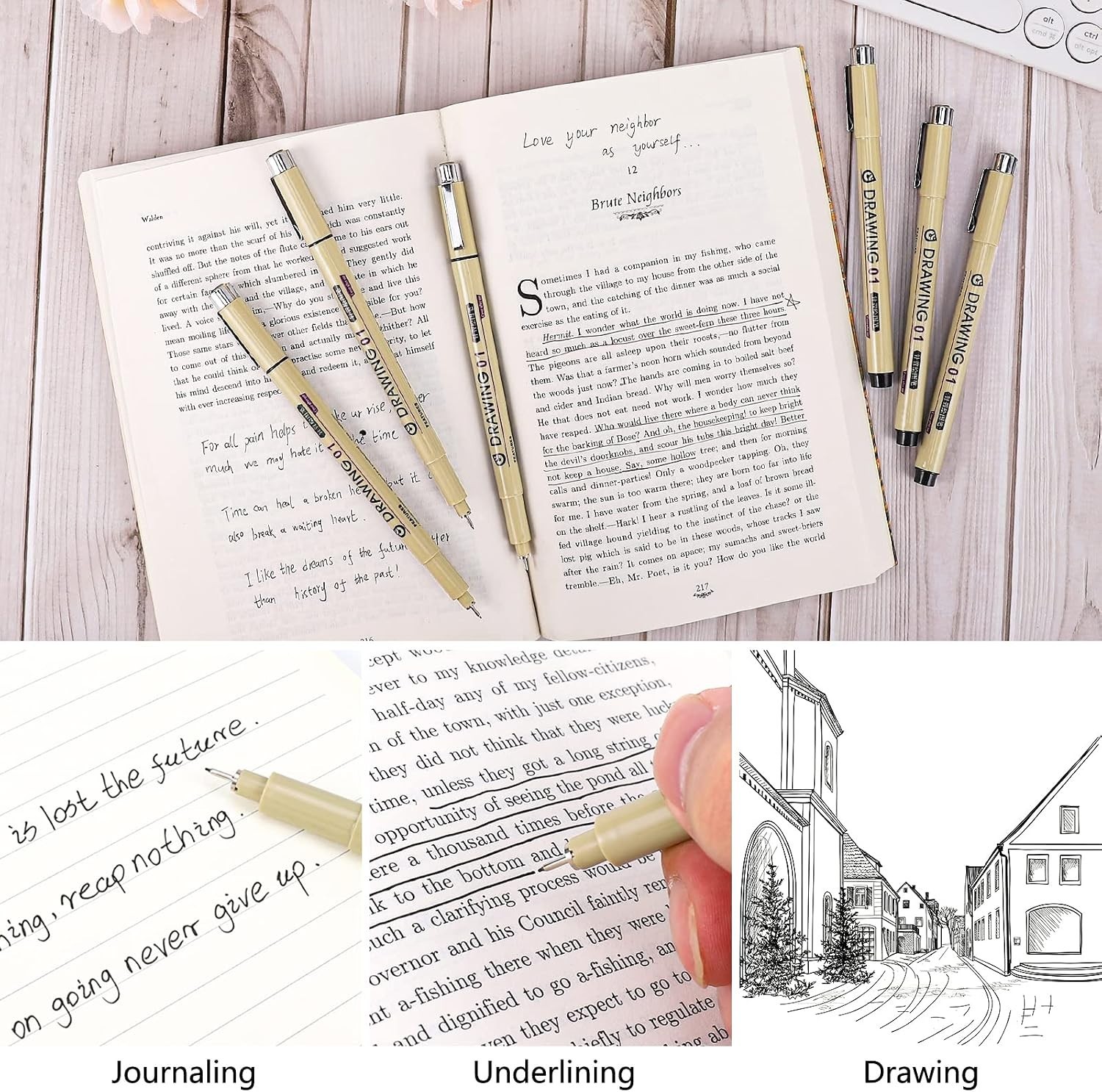 Muchcute 6 Pack No Bleed Fine Line Pens – 0.25mm Black for Detailing & Sketching