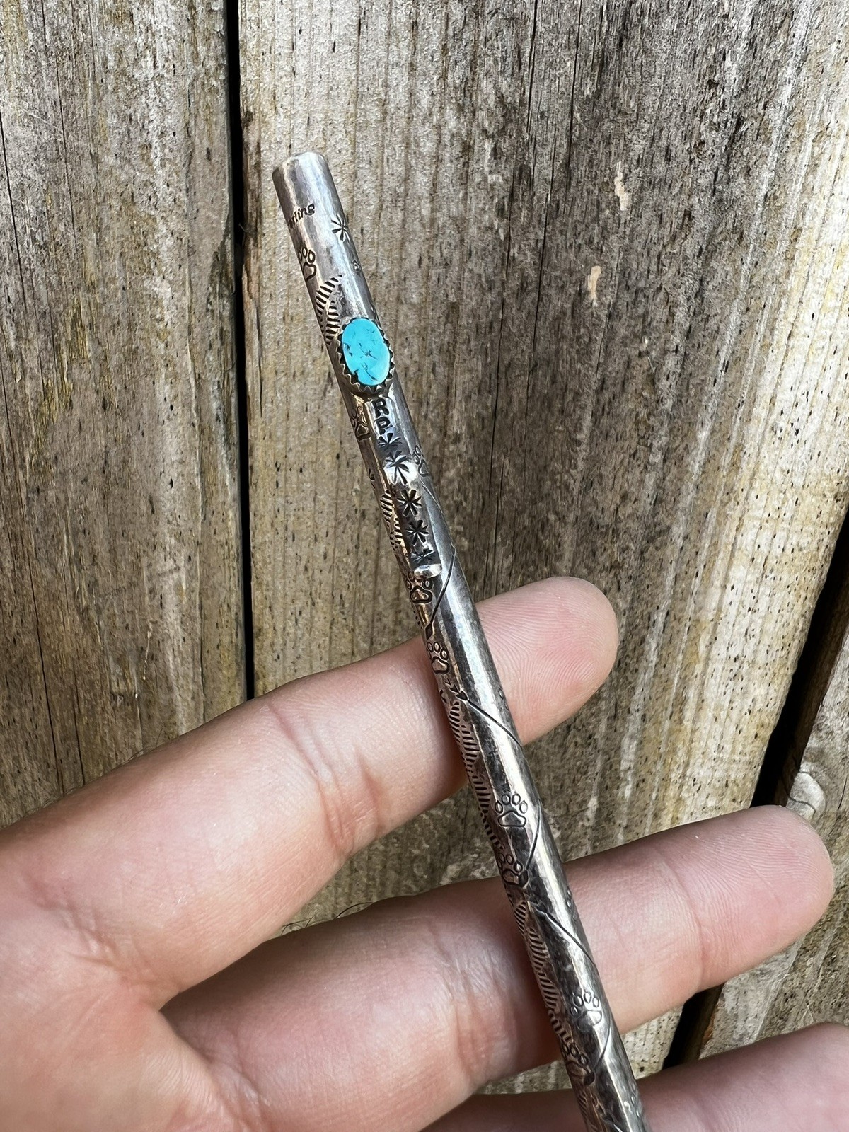 Vtg Navajo Sterling Silver Natural Turquoise Stamped Arrow Ballpoint Pen
