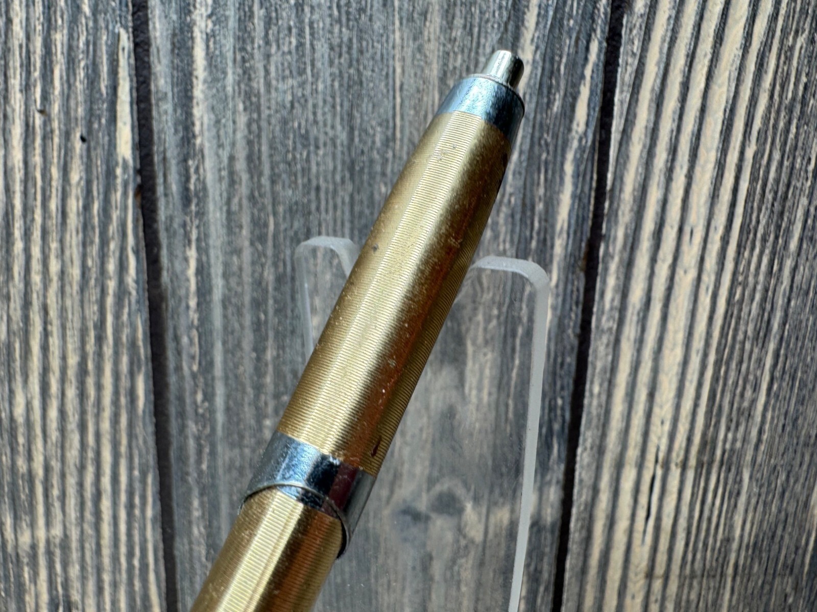 Vintage Sligo Ballpoint Pen With Textured Gold-Tone Finish & Chrome Accents