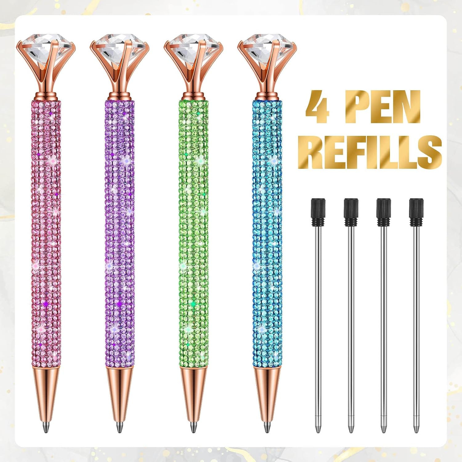 4 Pcs Diamond Top Pens with Crystal Rhinestone Pen for Women Bling Ink Ballpoint