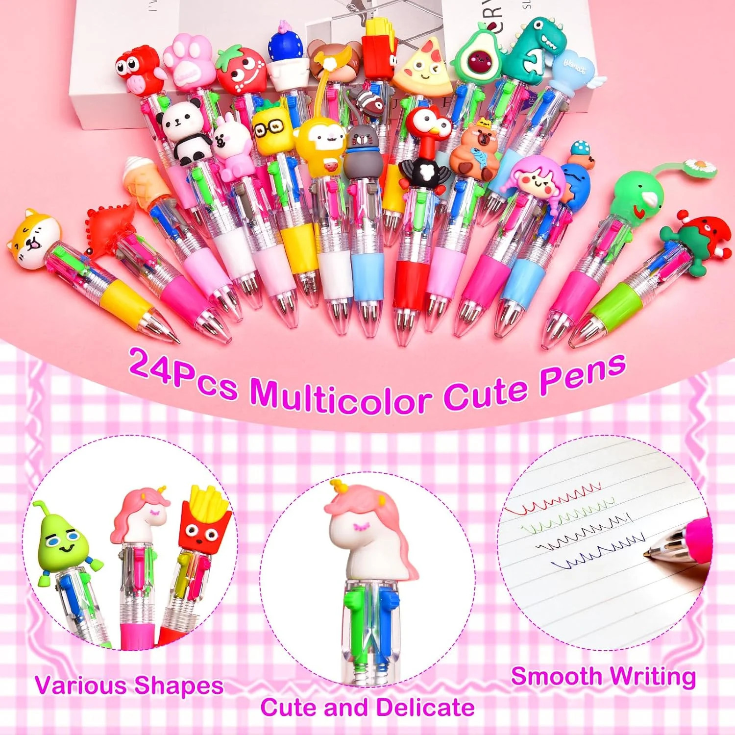 24Pcs Mini Multicolor Pens in One 4-in-1, Cute Pens Bulk for Party Favors and Bi