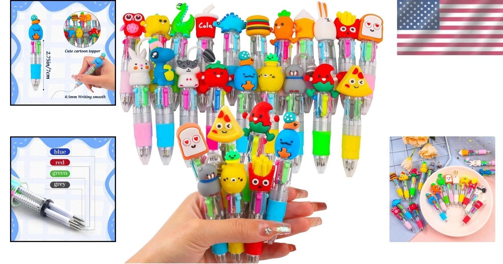 20Pcs Mini Multicolor Pens in One 4-in-1 Cute Pens Bulk for Kids, Fun Kawaii …