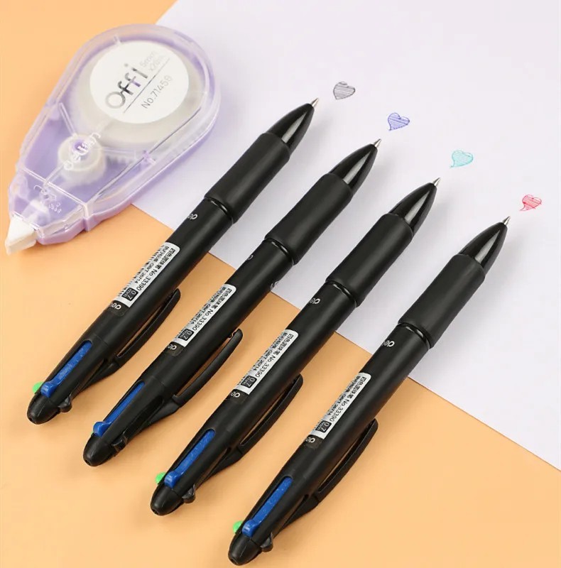4 Color Ballpoint Pen 0.7mm Retractable Black Blue Red Green Ink Writing Pen