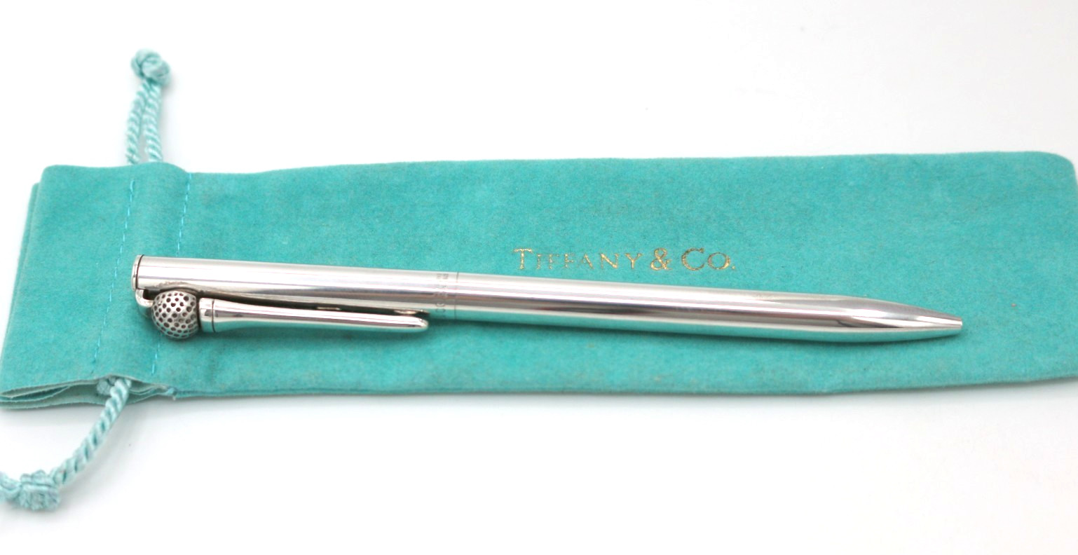 TIFFANY&CO. Sterling Silver 925 Golf Ball Clip Ballpoint Pen w/ Pouch