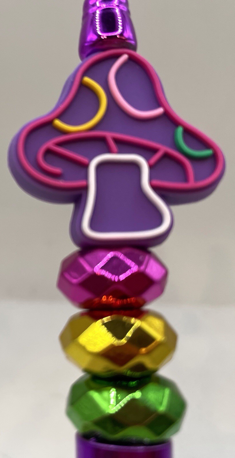 Beaded Pen,groovy Mushroom On Metallic Beads And Purple Metallic Pen
